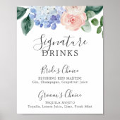 Elegant Blue Hydrangea Signature Drinks Sign ポスター (正面)