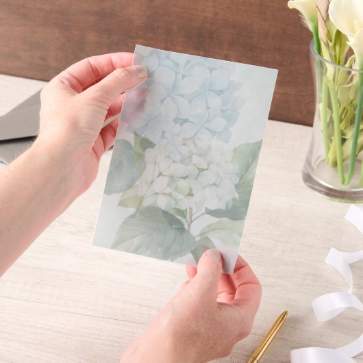Elegant Blue Hydrangea Vellum Overlay Invitations ベラム紙招待状 (ポータブル)