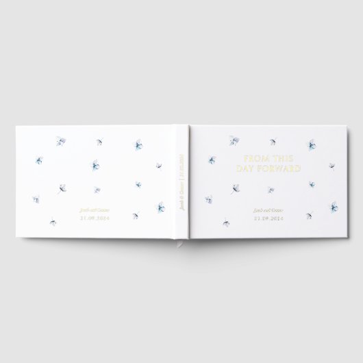 Elegant Blue Hydrangea Wedding Guest Book ゲストブック (全面)