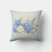 Elegant Blue Hydrangea & White Roses Floral Throw  クッション (裏面)