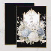 Elegant Blue Hydrangeas Black Vintage Wedding 招待状 (正面/裏面)