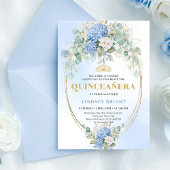 Elegant Blue Hydrangeas Gold 15th Birthday Invites 招待状