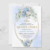 Elegant Blue Hydrangeas Gold 15th Birthday Invites 招待状 (正面)
