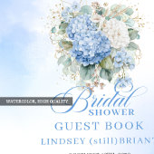 Elegant Blue Hydrangeas Gold Bridal Shower Book ゲストブック