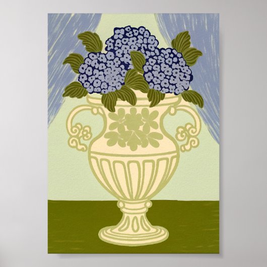 Elegant Blue Hydrangeas in Classical Golden Urn  ポスター (正面)