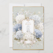 Elegant Blue Hydrangeas Sage Vintage Wedding 招待状 (正面)