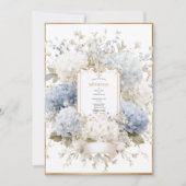Elegant Blue Hydrangeas Vintage Budget Wedding 招待状 (正面)
