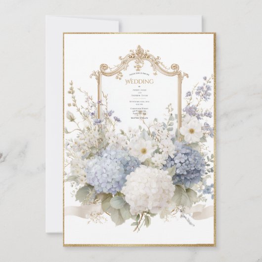 Elegant Blue Hydrangeas Vintage Wedding 招待状 (正面)