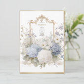 Elegant Blue Hydrangeas Vintage Wedding 招待状 (スタンド正面)