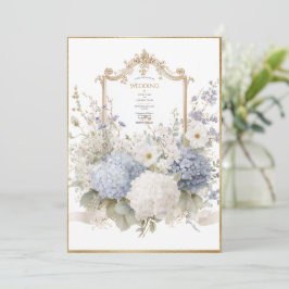 Elegant Blue Hydrangeas Vintage Wedding 招待状