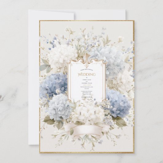 Elegant Blue Hydrangeas Vintage Wedding 招待状 (正面)