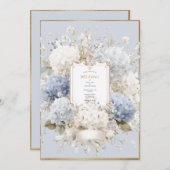 Elegant Blue Hydrangeas Vintage Wedding 招待状 (正面/裏面)