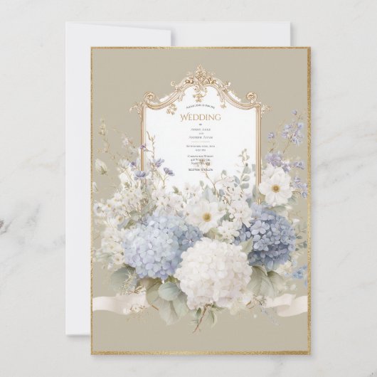 Elegant Blue Hydrangeas Vintage Wedding 招待状 (正面)
