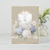 Elegant Blue Hydrangeas Vintage Wedding 招待状 (スタンド正面)