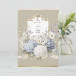 Elegant Blue Hydrangeas Vintage Wedding 招待状