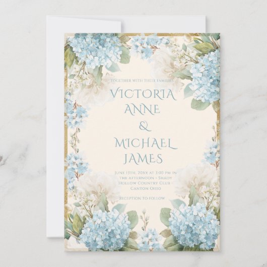 Elegant Blue Hydrangeas Wedding  招待状 (正面)