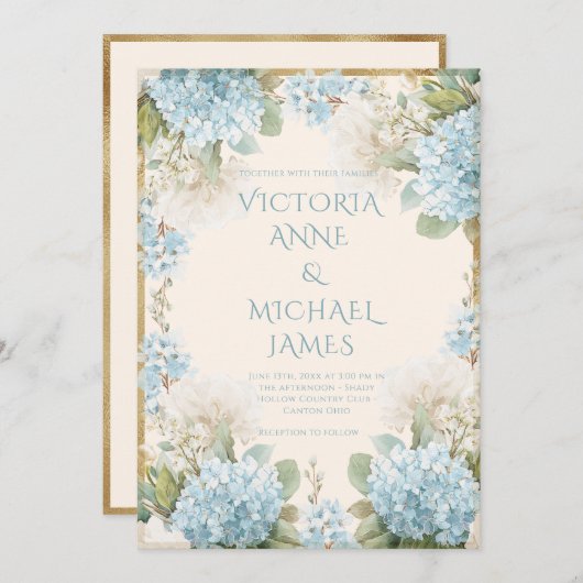 Elegant Blue Hydrangeas Wedding  招待状 (正面/裏面)