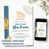 Elegant Blue Islamic Ramadan Iftar Invitation 招待状