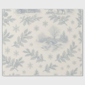 Elegant Blue & Ivory Winter Toile Christmas ラッピングペーパー (フラット)