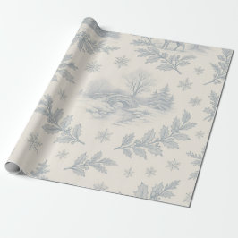 Elegant Blue & Ivory Winter Toile Christmas ラッピングペーパー