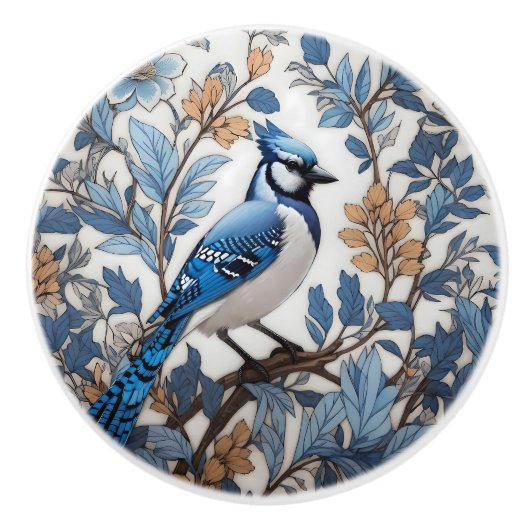 Elegant Blue Jay William Morris Inspired セラミックノブ (正面)