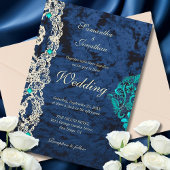 Elegant Blue Lace Baroque Luxury Wedding Design 招待状