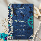 Elegant Blue Lace Baroque Luxury Wedding Design 招待状