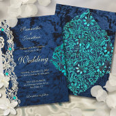 Elegant Blue Lace Baroque Luxury Wedding Design 招待状