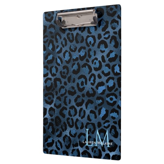Elegant Blue Leopard Personalized Clipboard クリップボード (左)