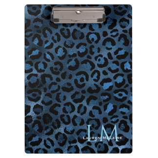 Elegant Blue Leopard Personalized Clipboard クリップボード