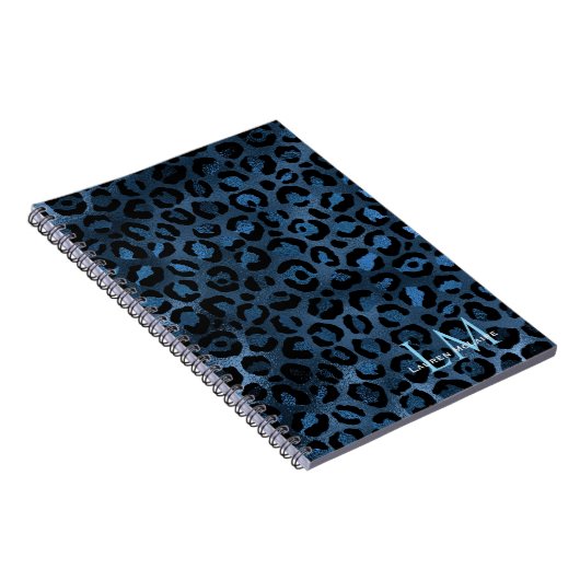 Elegant Blue Leopard Personalized Notebook ノートブック (右側)