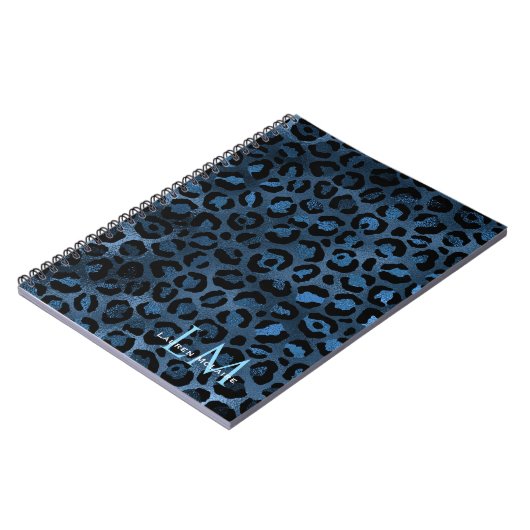 Elegant Blue Leopard Personalized Notebook ノートブック (左側)
