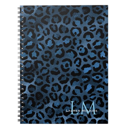 Elegant Blue Leopard Personalized Notebook ノートブック (正面)