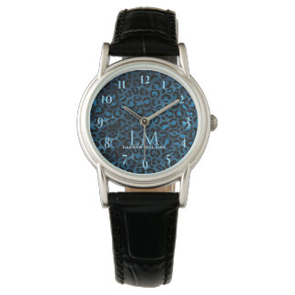 Elegant Blue Leopard Personalized Watch 腕時計