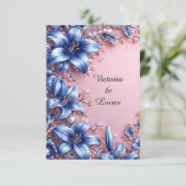 Elegant Blue Lilies Pearl Floral Wedding Luxury 💙 招待状 (スタンド正面)