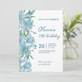 Elegant Blue Lily 27th Birthday Party Invitation 招待状 (スタンド正面)