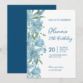 Elegant Blue Lily 27th Birthday Party Invitation 招待状 (正面/裏面)