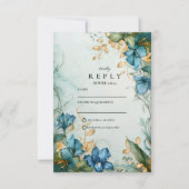 Elegant Blue Lily Botanical Wedding 出欠カード (正面)