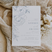 Elegant Blue Line Art Floral Wedding 招待状