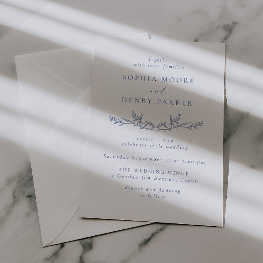 Elegant Blue Line Art Wedding Invitation 招待状