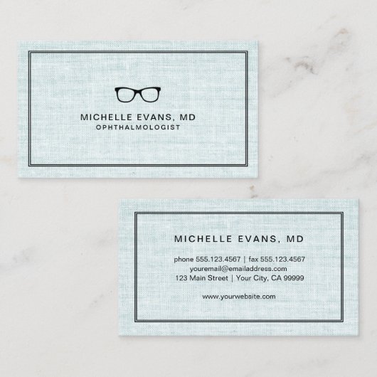 Elegant Blue Linen Ophthalmologist Professional 名刺 (正面/裏面)