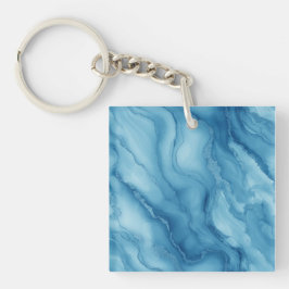 Elegant Blue Marble with Fluid Wave-Like Design  キーホルダー