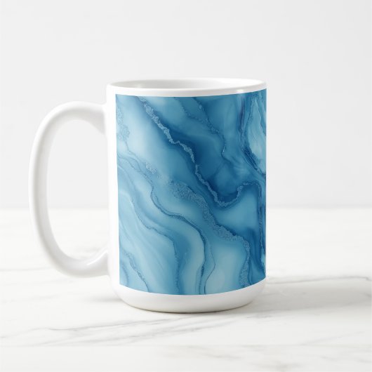 Elegant Blue Marble with Fluid Wave-Like Design コーヒーマグカップ (左)