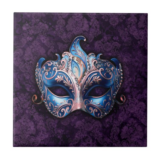 Elegant Blue Masquerade Mask タイル (正面)