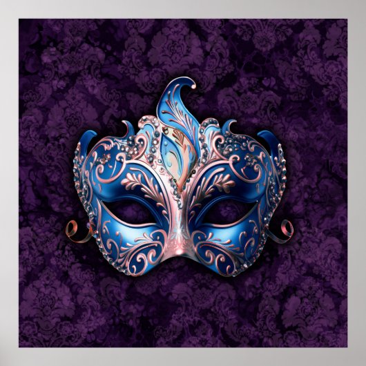 Elegant Blue Masquerade Mask ポスター (正面)