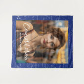 Elegant Blue Math Congratulations Photo Graduation タペストリー (正面(横))