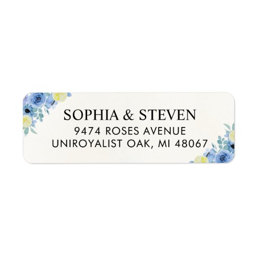 Elegant Blue Mediterranean Lemon Wedding ラベル (正面)