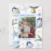 Elegant Blue Merry Christmas Photo カード (正面)