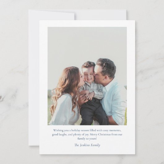 Elegant Blue Merry Christmas Photo カード (裏面)