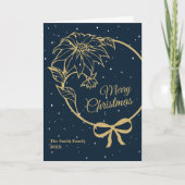 Elegant Blue Merry Christmas Poinsettia Folded シーズンカード (正面)